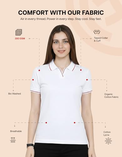Image of Scott International Women's Cotton Polo T-Shirt | Half Sleeve Plain Collar Tee | Stylish Casual Top | Plain T-Shirt for Girls | Workwear for Office & Casual Wear