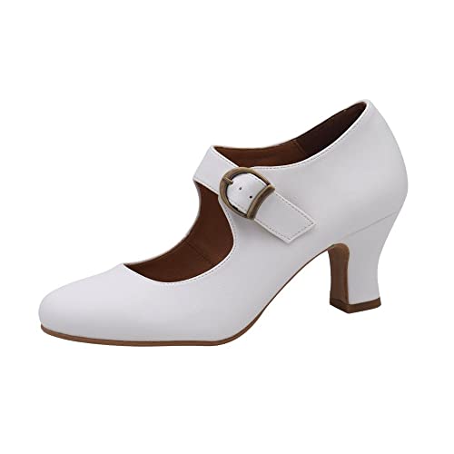 PASARELA   Zapatos de Baile Flamenco Napa Soft Hebilla Soft Mujer Color: Blanco Talla: 38