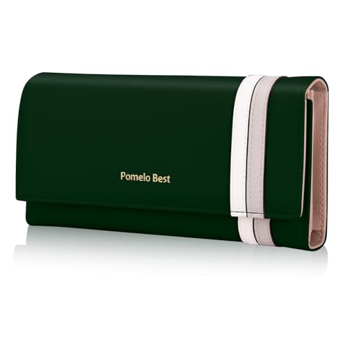 Pomelo Best Schlanke Damen Geldbörse mit RFID-Schutz Groß Vintage Portemonnaie Vegan Leder Brieftasche mit vielen Kartenfächer und Münzfach