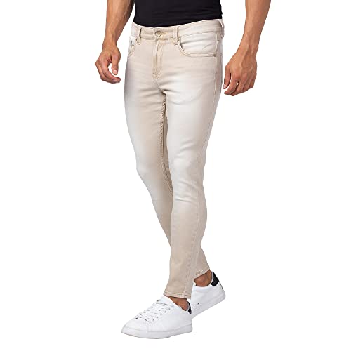 Image of Spykar Men Mid Rise Light Sand Cotton Slim Fit Tapered Length Jeans (Kano)
