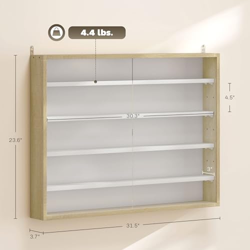 Image of HOMCOM 5-Tier Display Cabinet, Glass Door Cabinet with Adjustable Shelves, Wall-Mounted Display Case for Playroom, Bedroom, Oak and White