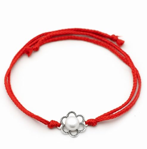 Image of Meenakari Pure 925 Sterling Silver Floral Pearl (Moti) Rakhi Set with Roli Chawal, Rakshabandhan Greeting Card and Silver authenticity certificate For Brother /Men /Unisex