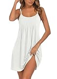 Cicy Bell Damen Sexy Kurz Nachthemd Babydoll Sommer Schlafshirt Ärmellos Spaghetti Nachtwäsche Falten auf Voderseite Schlafkleid Weiß S