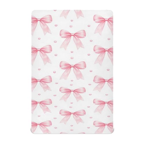 Image of Caikeny Fitted Crib Sheet for Boys Girls Coquette Polka Dots Pink Bow Baby Crib Sheets Bassinet Sheets Crib Mattress Bed Sheets for Toddler Newborn Infant 52 X 28 in