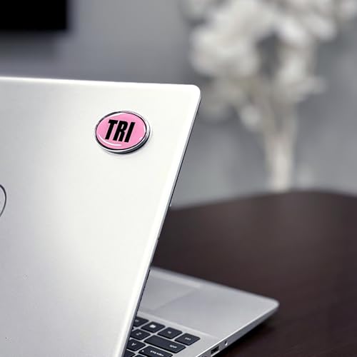 Image of Elektroplate 2 Mini Triathlon Pink OEM Chrome Emblems for Motorcycles, Watercrafts, and Decorations | Universal Fit at 2.15 inch x 1.4 inch | Weatherproof | 2-Pack