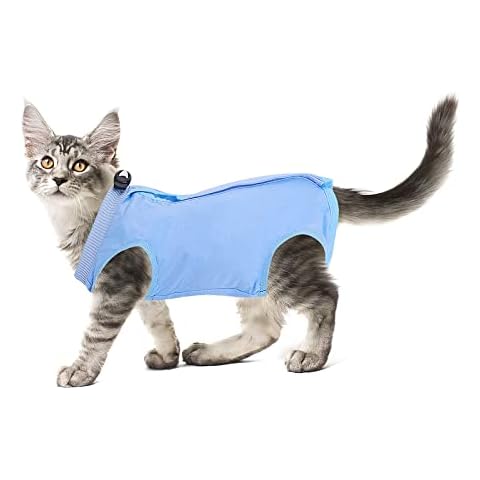 cobee Traje de recuperación profesional para gatos para heridas abdominales o enfermedades de la piel, traje de recuperación de cirugía de gatitos, collar electrónico alternativo(talla S, azul) Cover