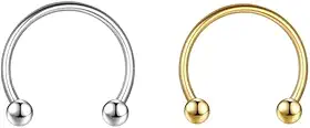 Piercing Ferradura em Titânio G23, Acabamento Gold e Prata, Modelo Circular Barbell, Septo, Hélix e Trágus