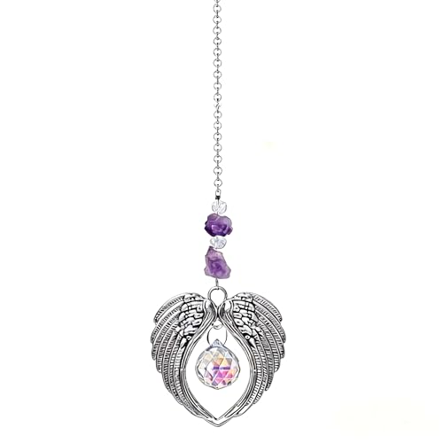 Image of Metal Angel Wings Sun Catcher - Rainbow Reflection Hanging Decor for Garden, Window - Memorial Gift & Home Decoration (Silver)