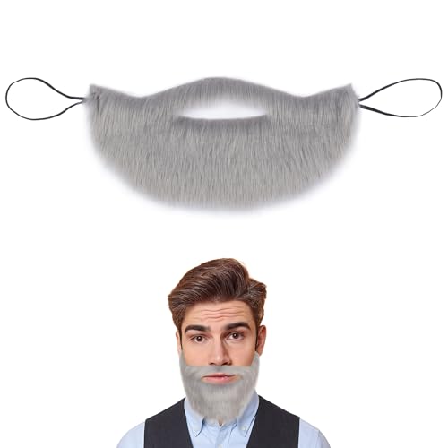 Yan Dream Men Fake Beard Self Adhesive Adult Synthetic Mustache Costume Facial Hair for Cosplay Party (Grey)