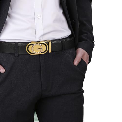 Image of Aurolran Men&Womens Leather Dress Belt Business Automatic Buckle Belt Color-Black Silver Gold