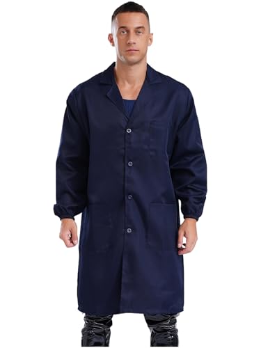 Image of Mens Lab Coats Unisex Workwear Uniform Work Resistant V Neck Long Sleeve Science Lab Coat Jacket