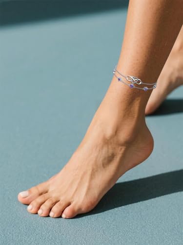 Image of Dorunmo 925 Sterling Silver Infinity Heart Birthstone Anklet Bracelets for Women Best Mother's Day Birthday Jewelry for Wife Girlfriend Mom Her