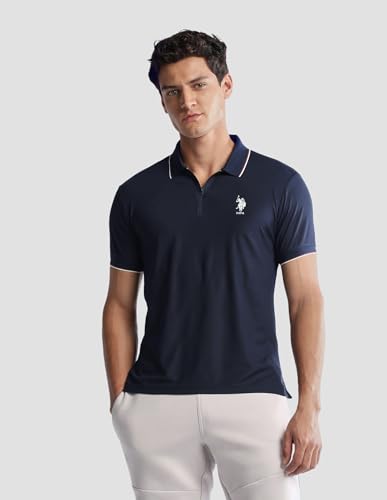 Image of U.S. Polo ASSN. Solid Active Wear Polo T Shirts for Men - Regular Fit, Breathable Half Sleeves Mens Tshirt