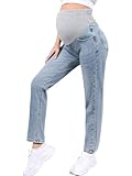Monduelle Damen Umstandsjeans Regular Fit Umstandshose Gerade Jeans Denim Hose Schwangerschafts Hosen Hell Blau M