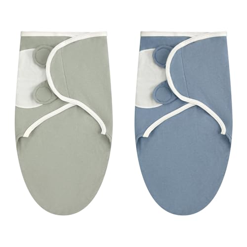 Image of VitalCozy 2 Pcs Preemie Swaddle Preemie Swaddle Wrap Adjustable Blanket Cotton Blanket for Boys Girls Sleep(Blue, Green)