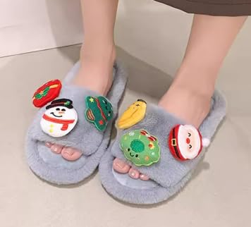 ZQW Women's Christmas Fuzzy Slippers for Home Cute Cozy Plush House Shoes Open Toe Winter Fall Indoor Wear Holiday4