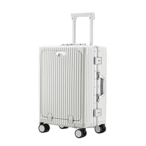 Suitcase Aluminum Frame Suitcase Front Opening Password Box Business Boarding Universal Wheel 20-inch Trolley Case Suitcase Tags(White)