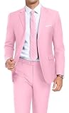 KLAYOVE Mens Slim Fit 2 Piece Suit Two Button Notch Lapel Solid Dress Suits Wedding Tuxedo for Prom (Suit Jacket + Pants + Tie) Pink XL