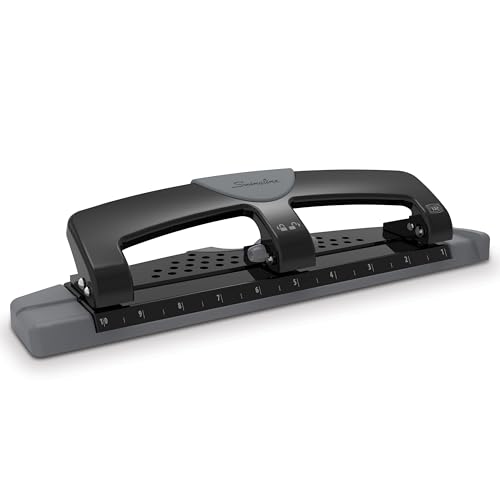 Swingline 3 Hole Punch, 12 Sheet Capacity Three Hole Puncher 3 Ring, Paper Punch, SmartTouch Low Effort, Alignment Guide, Black & Silver (74134)