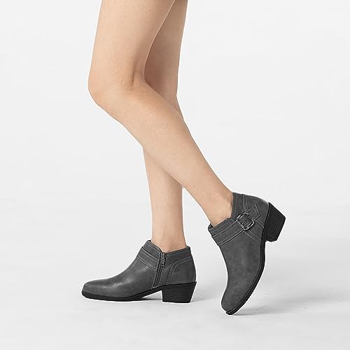 Athlefit Women'S Chunky Low Heel Ankle Boots Classic Pointed Toe Side Zipper Grey Booties Size 8 thumb #5