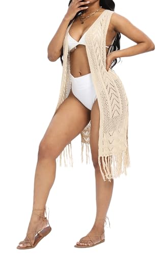 Women's Boho Open Front Crochet Cardigans Tassels Duster Beach Outwear2