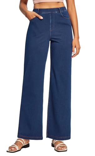 Ewedoos Wide Leg Jeans Woman High Waisted Stretchy Baggy Jeans for Women Pull On Trendy Womens Jeans Straight Denim Pants