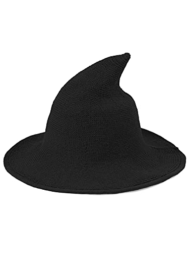 Century Star Women Witch Hat for Halloween Wool Hats Wide Brim Spire Knitted Cap Party and Daily Black One Size