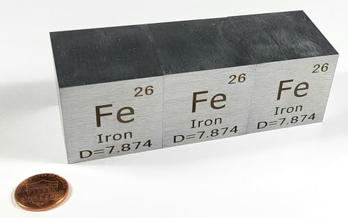 Image of 1.5 inch 38.1mm Iron Ferrum Metal Cube Fe up to 99.9% Pure Periodic Table Element Engraved Density Collection Science Education Display Block Cube + Acrylic Case Box - 1PC
