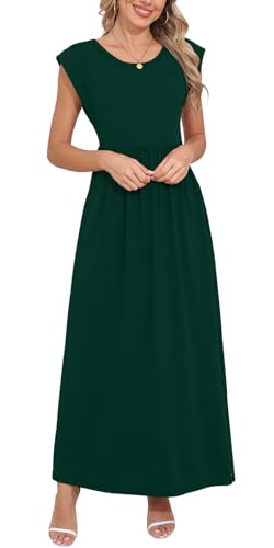 Image of DB MOON Womens 2026 Maxi Dresses Empire Waist Long Summer Dress Casual Cap Short Sleeve Sundress with Pockets