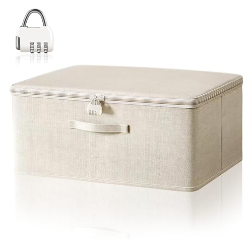 Sauntere Scatola con serratura a combinazione – Scatola richiudibile con coperchio per vestiti, giocattoli, medicinali, medicinali, contenitore robusto con manici (30 x 20 x 14 cm)