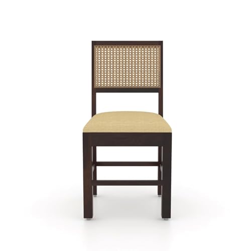 Image of Solid Sheesham Wood 4 Seater Dining Table with Printed Coushined Chairs for Home Dinning Room Kitchen Cafeteria Solid Wood Dining Set Furniture (Walnut Finish) | 114 x 76 x 76 Cm