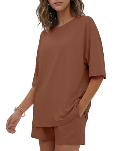 Image of Ekouaer Women's Two Piece Lounge Set Oversized Boxy T-shirt Casual Short Sets Summer Travel Matching Set 2026 Fashion