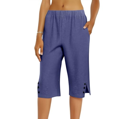 Pedal Pushers for Women Cropped Straight Leg Linen Capri Pants Casual Summer Side Split Bermuda Shorts with Pockets3
