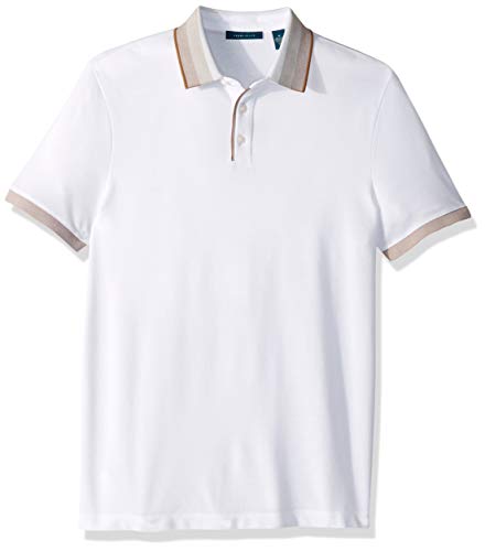Perry Ellis Men's Ombre Collar Short Sleeve Polo Shirt, Bright White, Medium