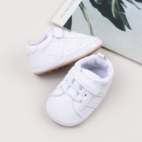 Baby Boys Girls Leather PRE-Walking Sneakers Toddler Anti-Slip Rubber Sole Infant Lightweight First Step Shoes (02 All White,3-6 Months) by SABATUTU - Used condition - Image 4