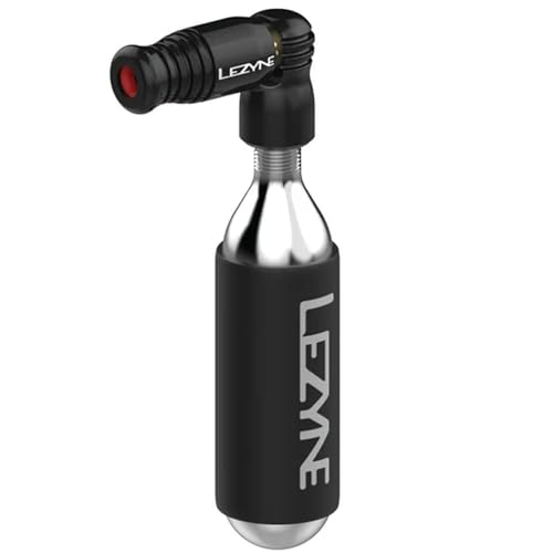 LEZYNE Trigger Speed Drive CO2 | CNC Aluminum Bike Tire Inflator w/Trigger Valve Operation, Presta Slip Fit Head, Neoprene Sleeve | Threaded CO2 Cartridges Compatible, Black, with 16g Cartridge