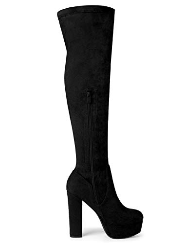Allegra K Women's Platform Block Heel Black Over Knee High Boots - 9 M Us #TOP6