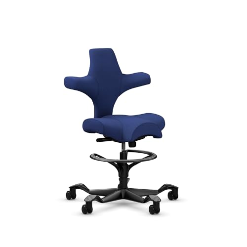 Image of HAG Capisco Sit to Stand Chair-Black Frame-Upholstered Cobalt Blue-with Foot Ring