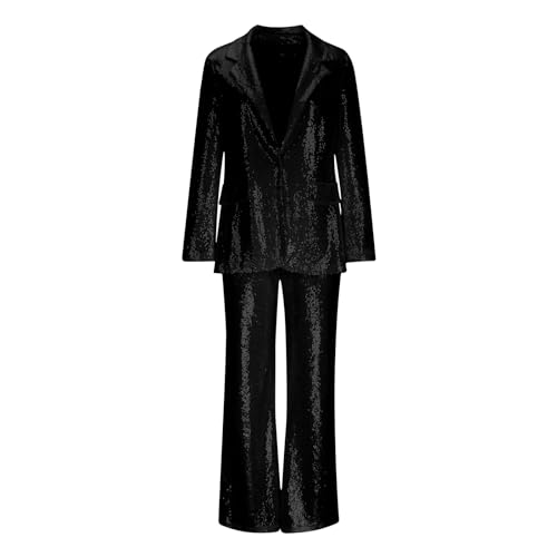 Sequin Pants Suit for Women Dressy Formal Glitter Blazer Sets 2 Piece Outfits Sparkly Disco Wedding Party Tuxedos4