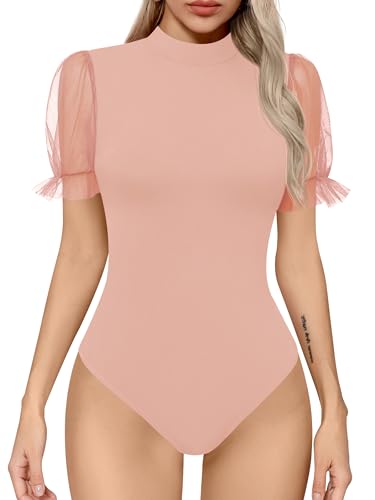 Missufe Damen Elegant Rollkragen Kurzarm Sommer Mesh Body...