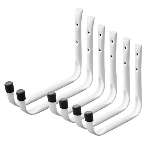 Wall Utility Garage Storage Hook – 6 Pack Metal Steel White Large Heavy