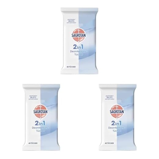 Sagrotan 2in1-Desinfektionstücher – Zum Desinfizieren von Händen und Oberflächen – 1 x 40 Feuchttücher in wiederverschließbarer Verpackung (Packung mit 3)
