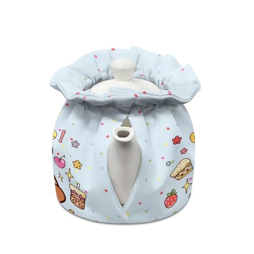 Image of Cute Capybara Flower Print Teapot Dust Cover Insulation Cover Tea Cozy for Teapot Portable Decorative Tea Cozy for Teapot Drawstring Design Keep Breakfast Warm