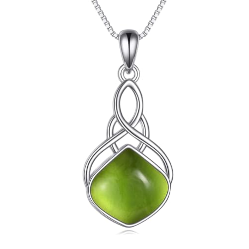 YAFEINI Peridot Anhänger Kette Sterling Silber Irischer keltischer Knoten Träne Grüner Stein Schmuck Weihnachts Geschenke für Damen Mädchen
