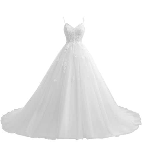 Damen Brautkleider Lang A-Linie Hochzeitskleid Glitzer Brautmode Spitze...