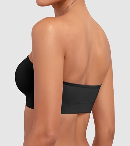 Image of DEANGELMON Strapless Bras for Women Wireless Push Up Non-Slip Bandeau Bra Seamless Clear Straps TubeTop Padded Bralette