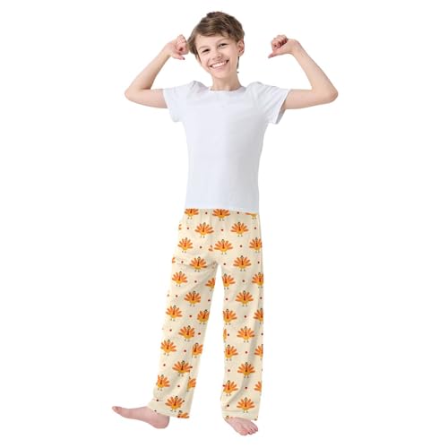 ZZXXB Turkey Pattern Boys Long Pants Soft Trousers Elastic Waist Kids Lounge Bottoms with Pockets S-XL2