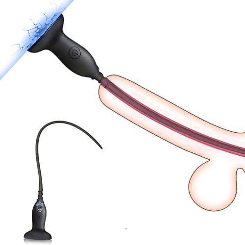 Vibrating Penis Plug with Suction Cup for Men 10 Vibration Modes Urethra Inserter Soundings for Men Silicone Urethral Dilators for Male Rechargeable Hands-Free Mens Toys for Beginners(Black)
