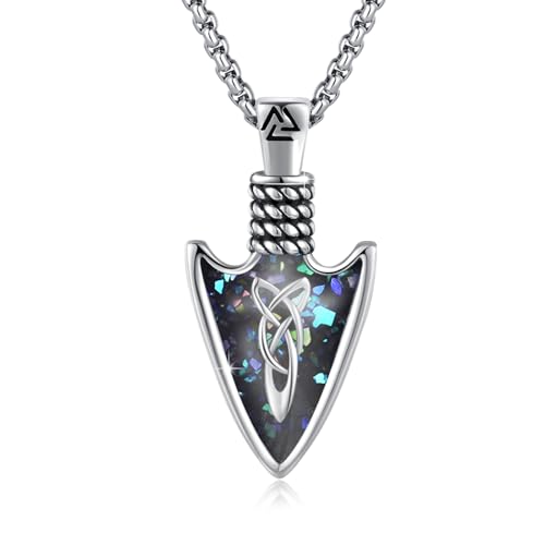 CUOKA MIRACLE Celtic Arrow Necklace for Men 925 Sterling Silver Arrowhead Necklace Abalone Gravel Arrow Jewelry for Women Amulet Pagan Jewelry Gifts for Women Men