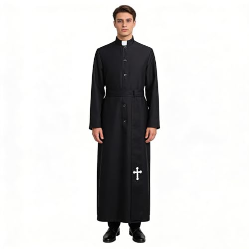 COSDREAMER Sotana de Sacerdote Traje de Ministro Traje de Clero Clergy Robe Preacher Cassock (Negro, M)